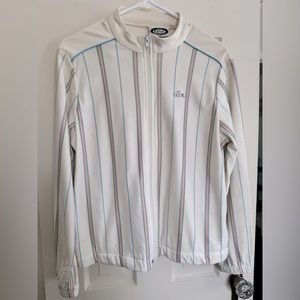 Vintage Lacoste Izod White & Pink Striped Track Jacket Zip Up
